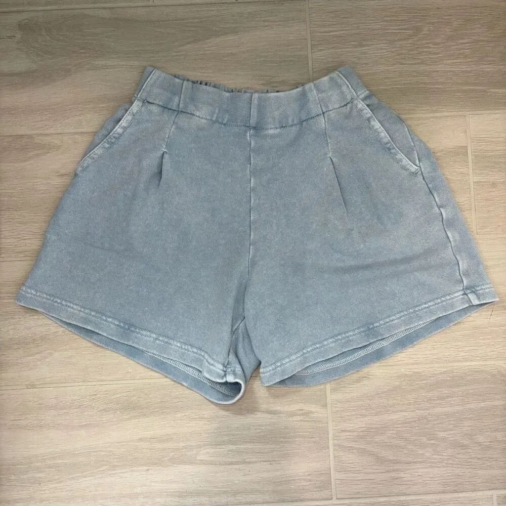 Aerie New Heights Trouser Fleece Shorts Light Blue Size Xxs
